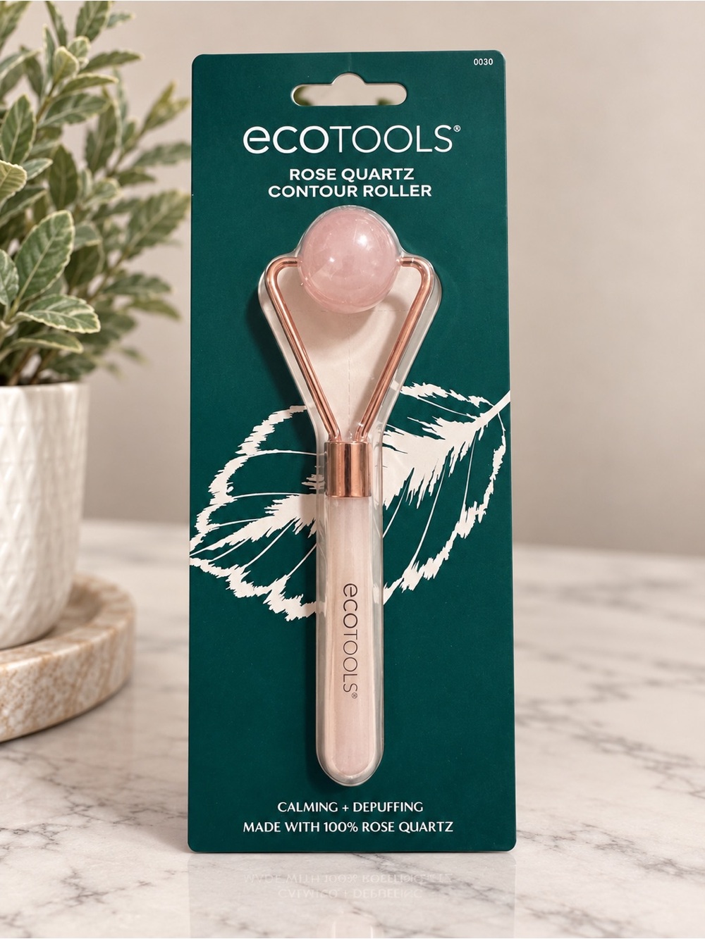 ecotools Rose Quartz Facial Roller - Pink and Rose Gold